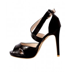 Black Cross Strap Peep Toe Sandals RG-048
